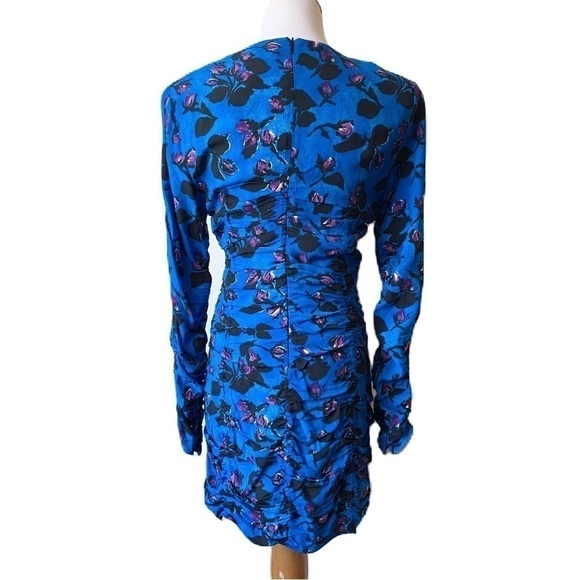 NEW 𝅺ZARA Cobalt Blue Floral Gathered Ruched  Mini Dress Size Medium - Picture 6 of 9